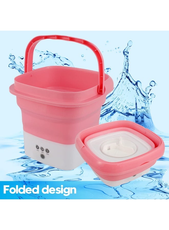 غسالة صغيرة محمولة وقابلة للطي ومجفف دوار، غسالة صغيرة قابلة للطي للتخييم والسيارة الترفيهية والسفر والمساحات الصغيرة، خفيفة الوزن وسهلة الحمل (بينك بلاستيك) - Image 2